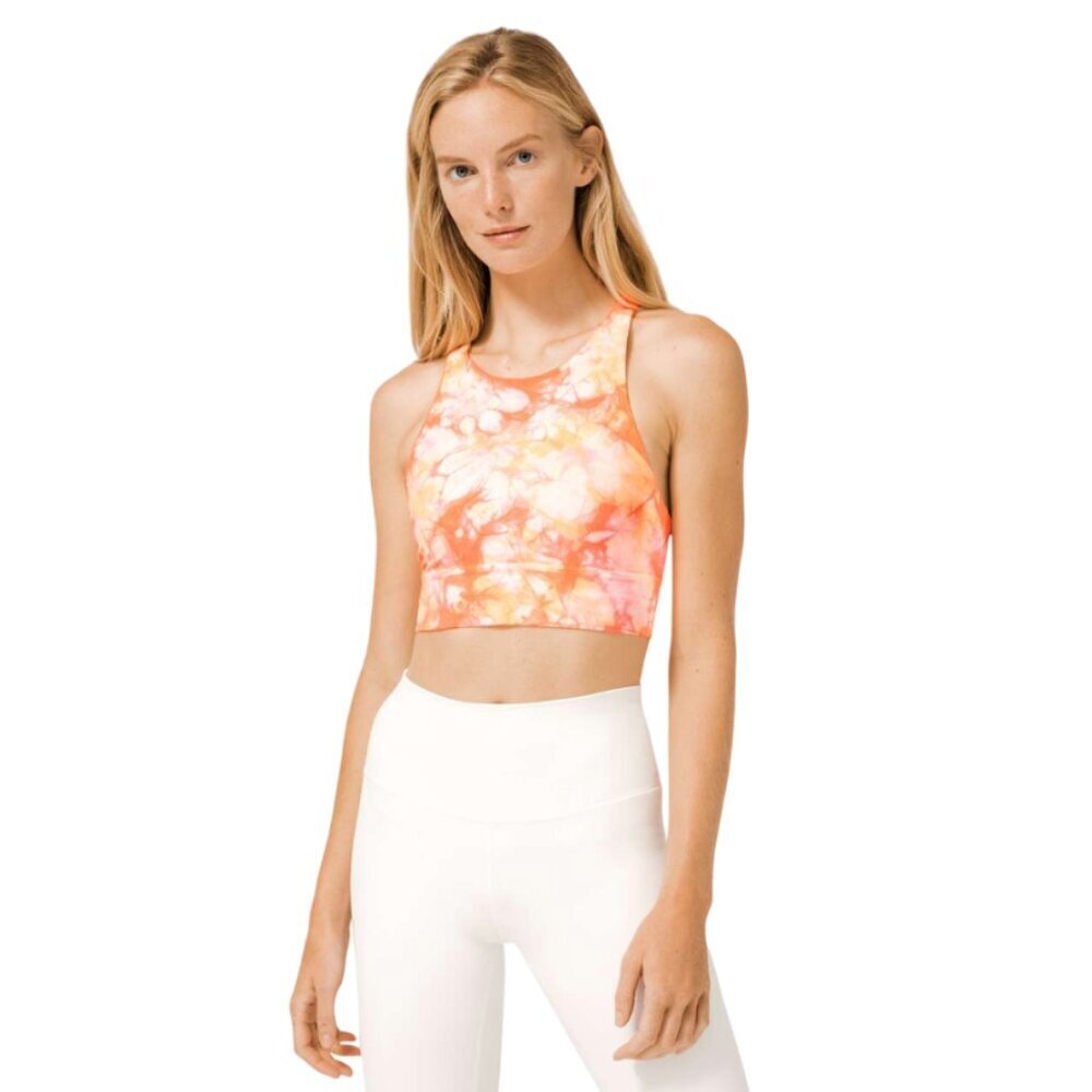 Lululemon Energy Bra High Neck Long Line Womens 6 Orange Pink Shibori Tie Dye